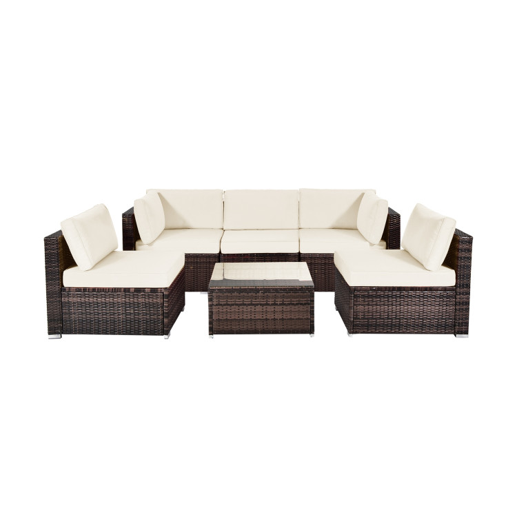 6 Pieces Patio Rattan Furniture Set with Cushions and Glass Coffee Table-WhiteCostway Gallery View 3 of 10