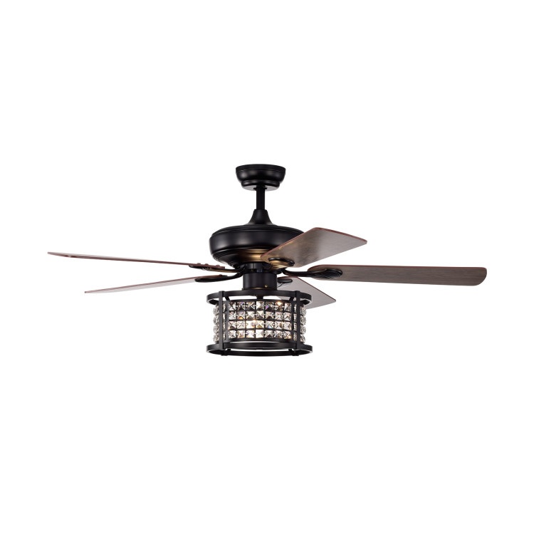 52 Inch 3-Speed Crystal Ceiling Fan Light with Remote Control-BlackCostway Gallery View 1 of 11