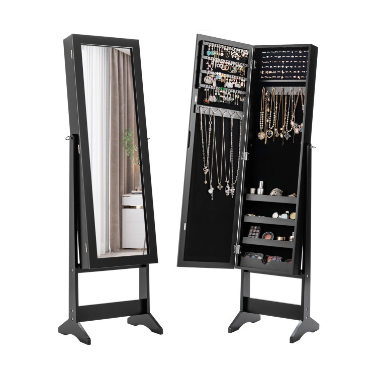 Mirrored Standing Jewelry Cabinet Storage Box-BlackCostway Gallery View 3 of 9