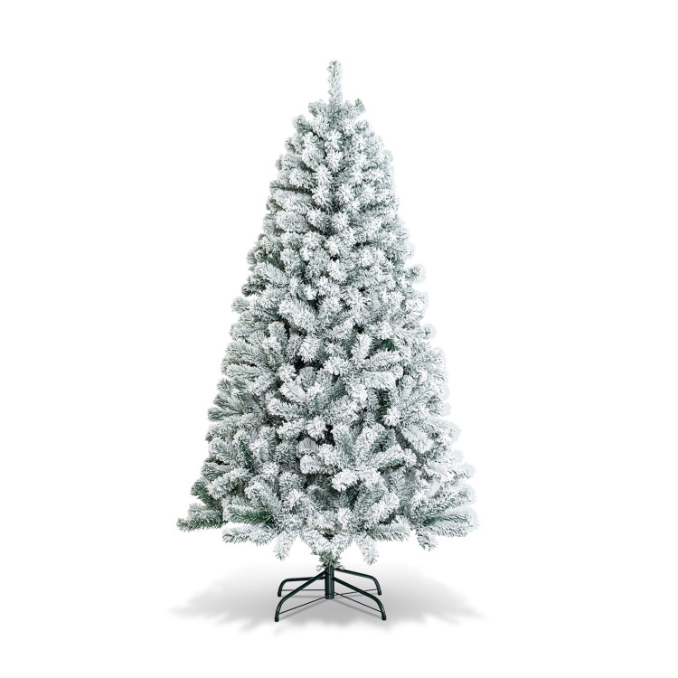 6 Feet Artificial Snow Decorated Flocked Hinged Christmas Tree with Metal StandCostway Gallery View 1 of 11