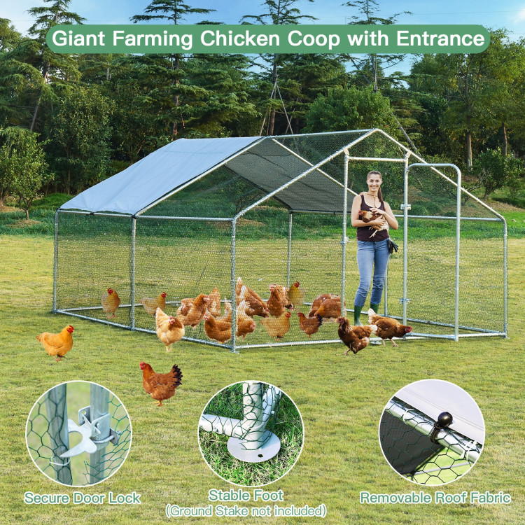 Large Walk in Shade Cage Chicken Coop with Roof Cover-13'Costway Gallery View 9 of 9