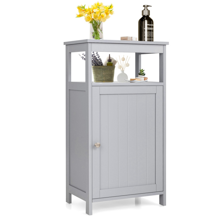 Costway Bathroom Wooden Floor Cabinet Multifunction Storage Rack Organizer  Stand Grey