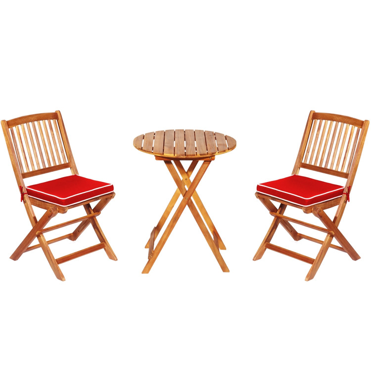 3 Pieces Patio Folding Bistro Set with Padded Cushion and Round Coffee Table-RedCostway Gallery View 1 of 12