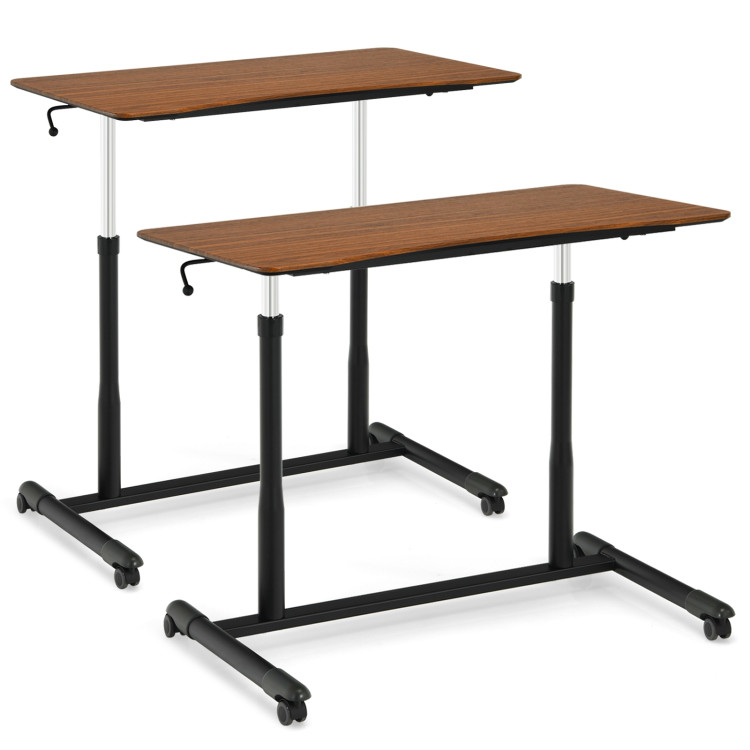 Height Adjustable Computer Desk Sit to Stand Rolling Notebook Table -BrownCostway Gallery View 1 of 10