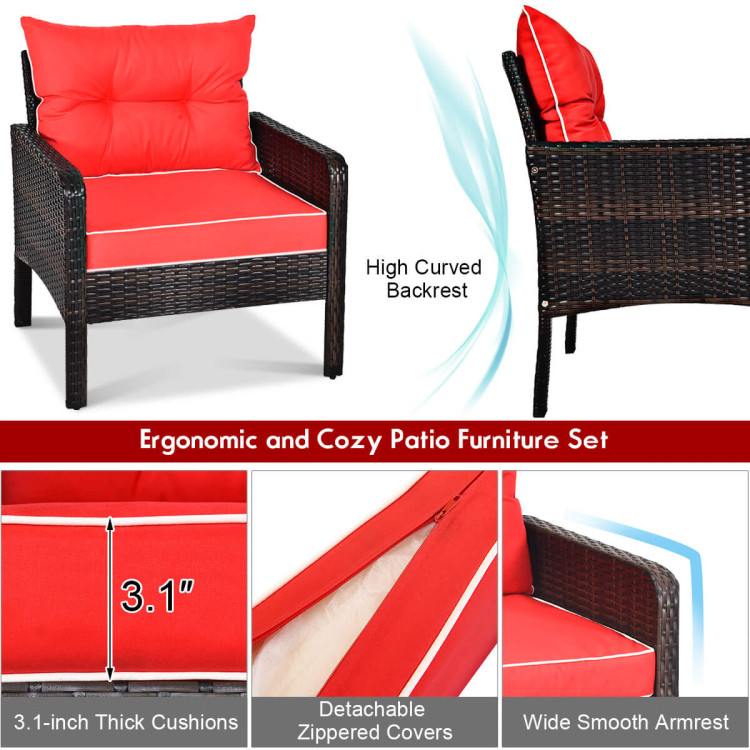 5 Pcs Patio Rattan Sofa Ottoman Furniture Set with Cushions-RedCostway Gallery View 14 of 14