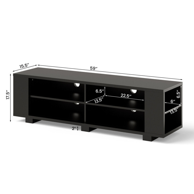 Wooden TV Stand with 8 Open Shelves for TVs up to 65 Inch Flat Screen ...