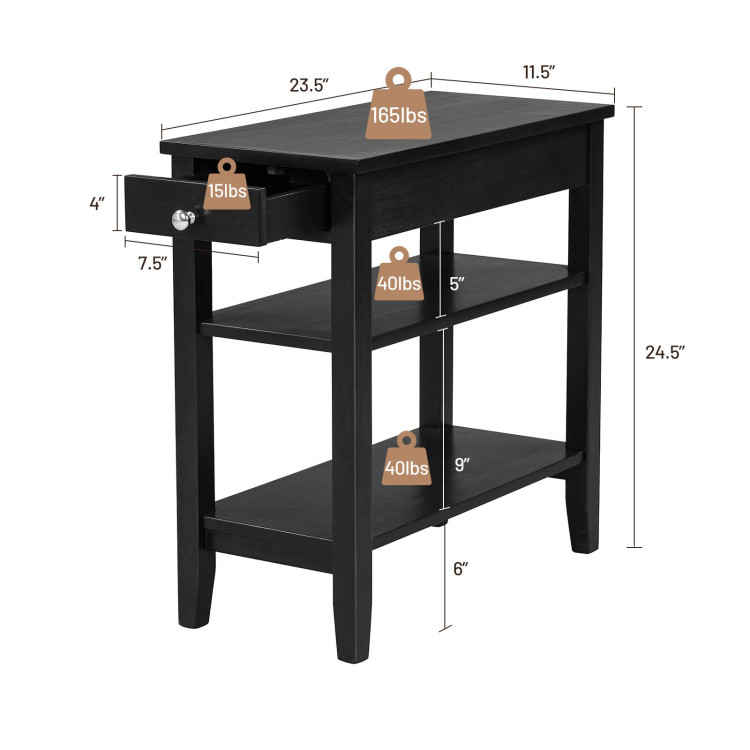 Side End Table with Drawer and 2-Tier Open Storage Shelves for Space Saving-BlackCostway Gallery View 4 of 12