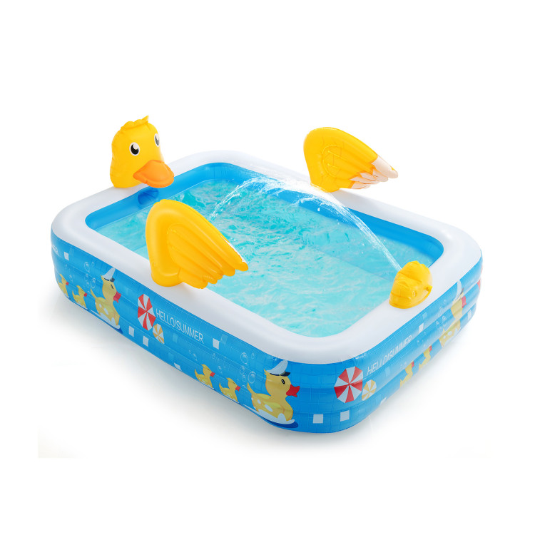 Inflatable Swimming Pool Duck Themed Kiddie Pool with Sprinkler for Age Over 3-Blue - Gallery View 1 of 11