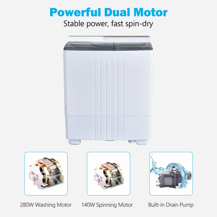 Twin Tub Portable Washing Machine with Timer Control and Drain Pump for Apartment-GrayCostway Gallery View 13 of 13
