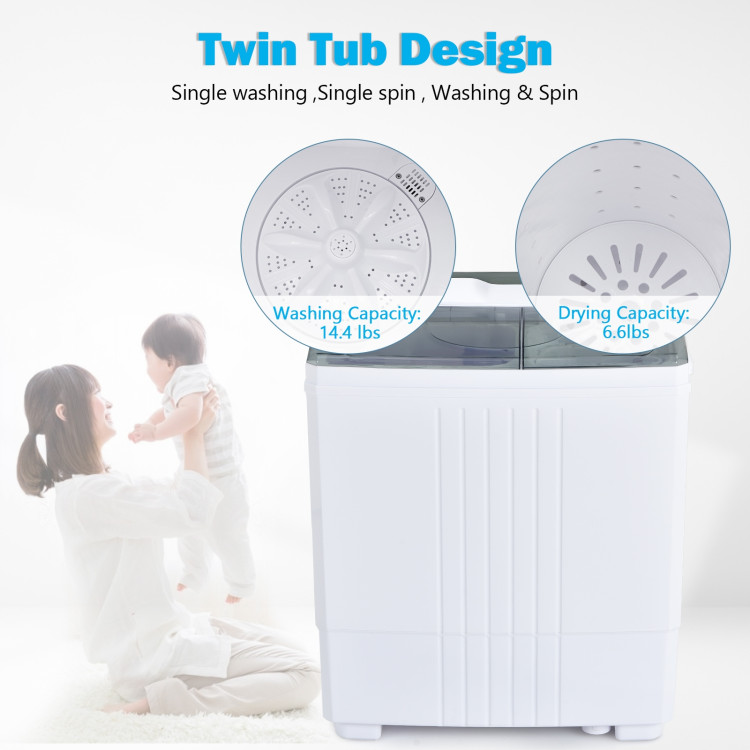 Twin Tub Portable Washing Machine with Timer Control and Drain Pump for Apartment-GrayCostway Gallery View 6 of 13