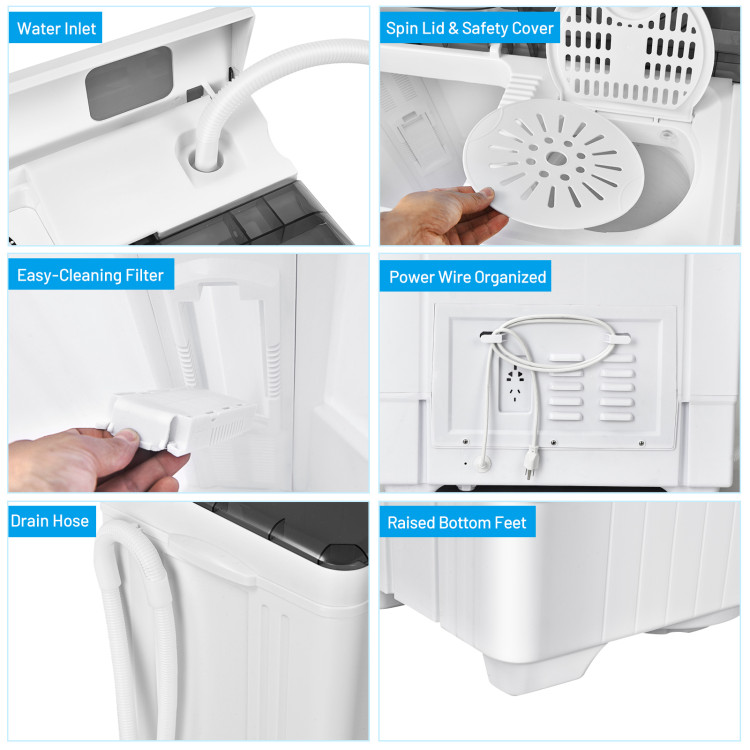 2-in-1 Portable 22lbs Capacity Washing Machine with Timer Control