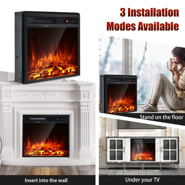 18 Inch 1500W Electric Fireplace Freestanding and Recessed HeaterCostway Gallery View 5 of 9