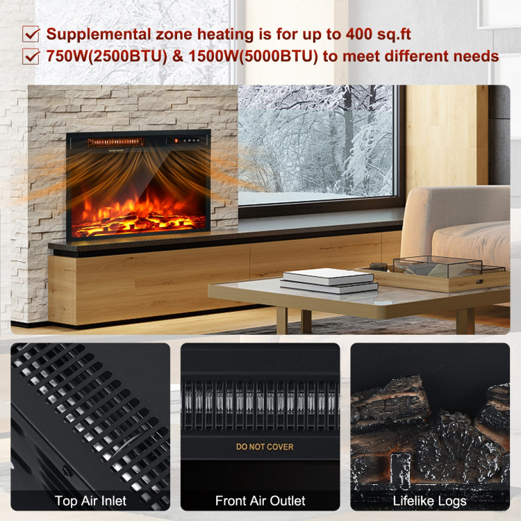 18 Inch 1500W Electric Fireplace Freestanding and Recessed HeaterCostway Gallery View 9 of 9