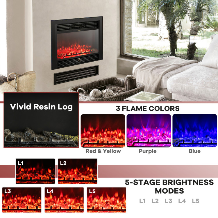 28.5 Inch 750W/1500W Electric Fireplace insert with Adjustable Flame Color and TimerCostway Gallery View 3 of 12