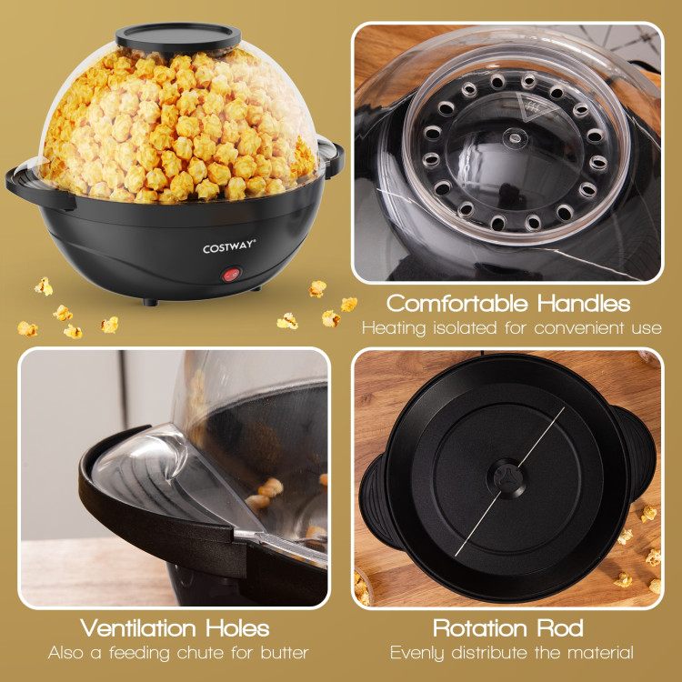 6QT Stirring Popcorn Popper Maker with Nonstick Plate-BlackCostway Gallery View 11 of 12