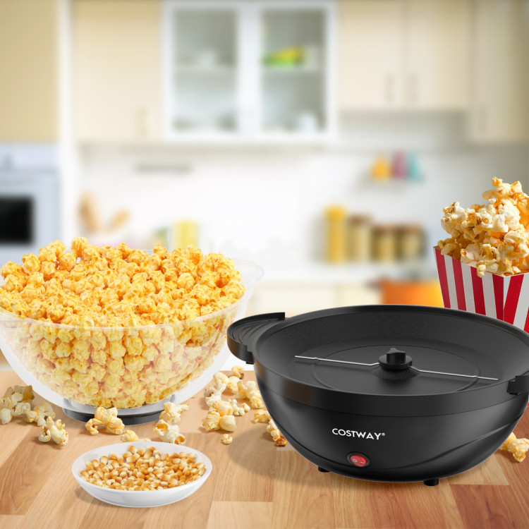 6QT Stirring Popcorn Popper Maker with Nonstick Plate-BlackCostway Gallery View 6 of 12