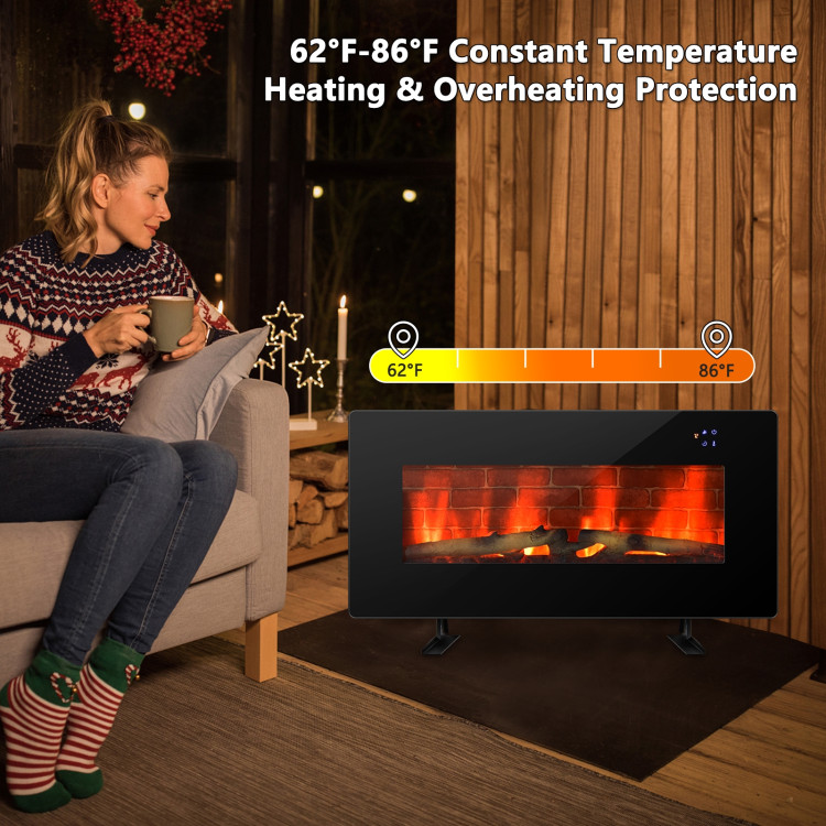 36 Inch Electric Wall Mounted Freestanding Fireplace with Remote Control-BlackCostway Gallery View 7 of 10