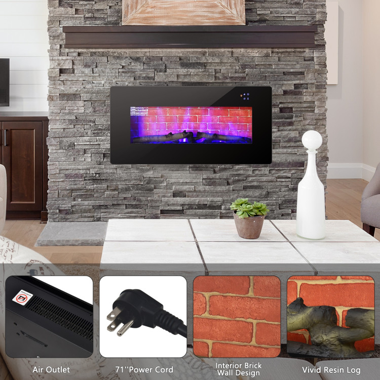 36 Inch Electric Wall Mounted Freestanding Fireplace with Remote Control-BlackCostway Gallery View 9 of 10