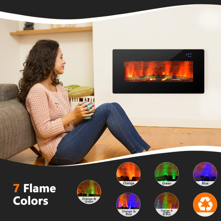 36 Inch Electric Wall Mounted Freestanding Fireplace with Remote Control-BlackCostway Gallery View 2 of 10