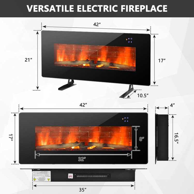 42 Inch Electric Wall Mounted Freestanding Fireplace with Remote Control-BlackCostway Gallery View 5 of 11