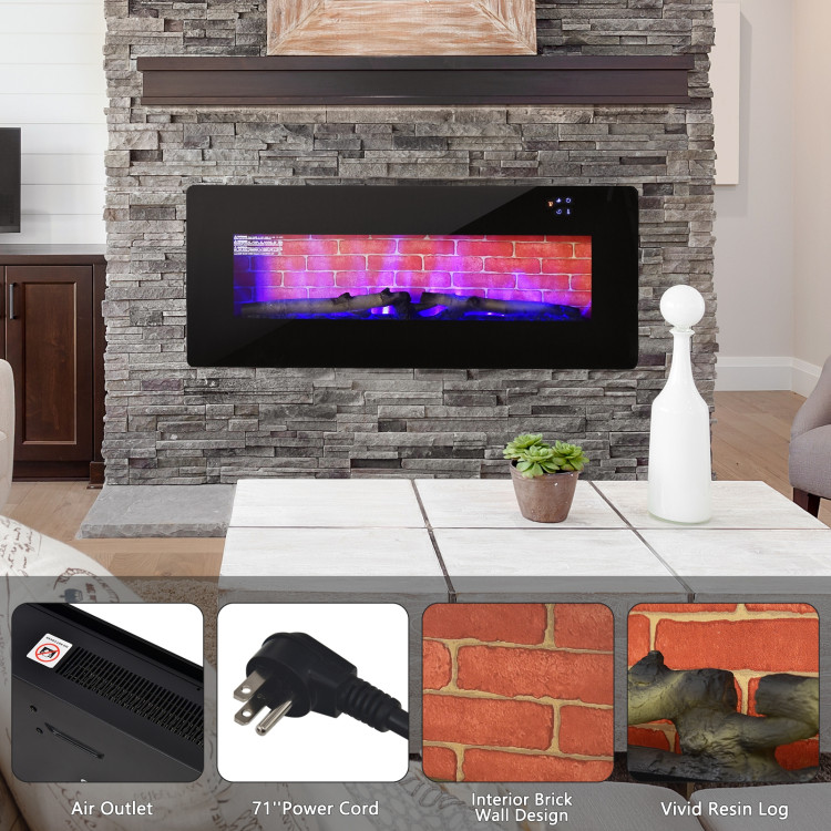 42 Inch Electric Wall Mounted Freestanding Fireplace with Remote Control-BlackCostway Gallery View 10 of 11