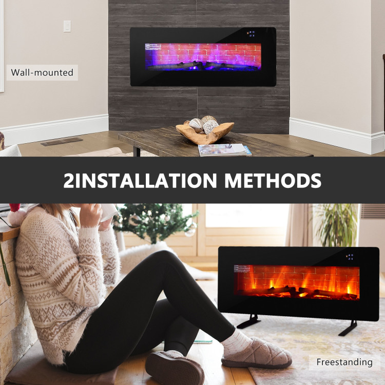 42 Inch Electric Wall Mounted Freestanding Fireplace with Remote Control-BlackCostway Gallery View 7 of 11