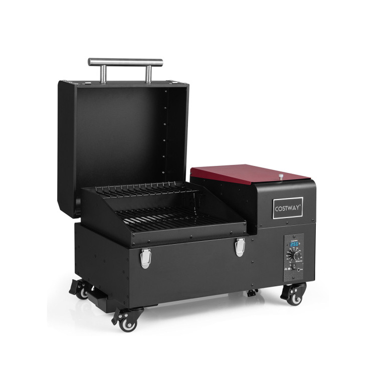 Costway Movable Pellet Grill and Smoker with Temperature Probe - Black