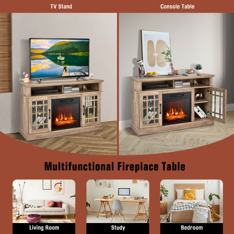 48 Inch Electric Fireplace TV Stand with Cabinets for TVs Up to 50 Inch-NaturalCostway Gallery View 8 of 9