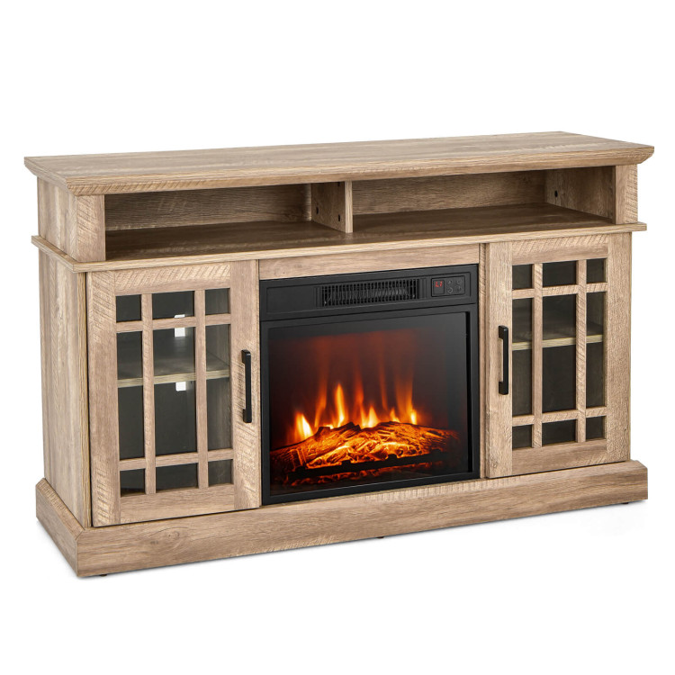 48 Inch Electric Fireplace TV Stand with Cabinets for TVs Up to 50 Inch-NaturalCostway Gallery View 3 of 9