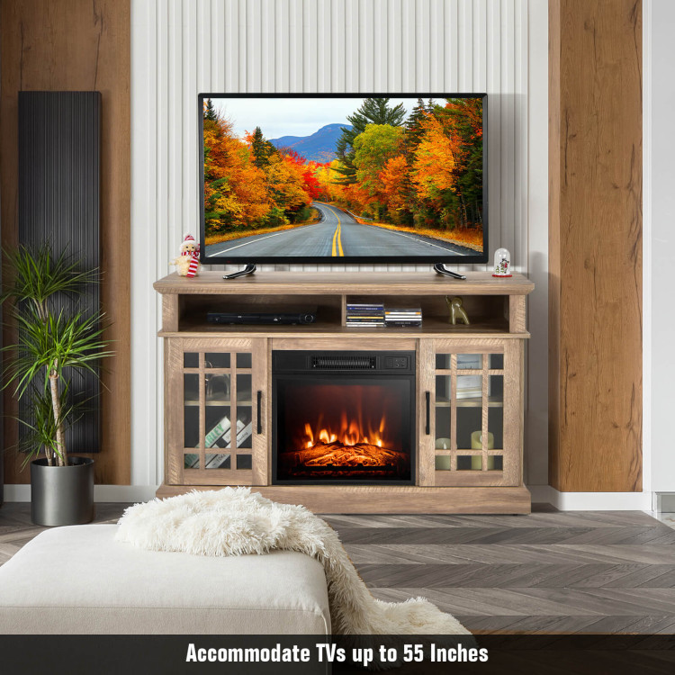 48 Inch Electric Fireplace TV Stand with Cabinets for TVs Up to 50 Inch-NaturalCostway Gallery View 1 of 9