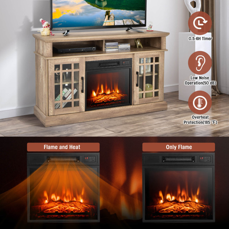 48 Inch Electric Fireplace TV Stand with Cabinets for TVs Up to 50 Inch-NaturalCostway Gallery View 2 of 9