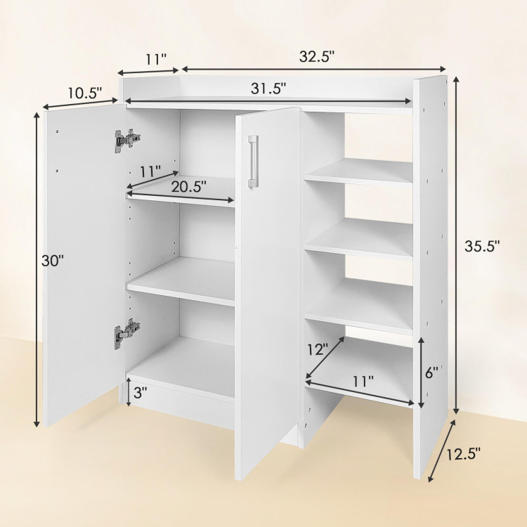 Freestanding Shoe Cabinet with 3-Postition Adjustable Shelves-WhiteCostway Gallery View 4 of 9