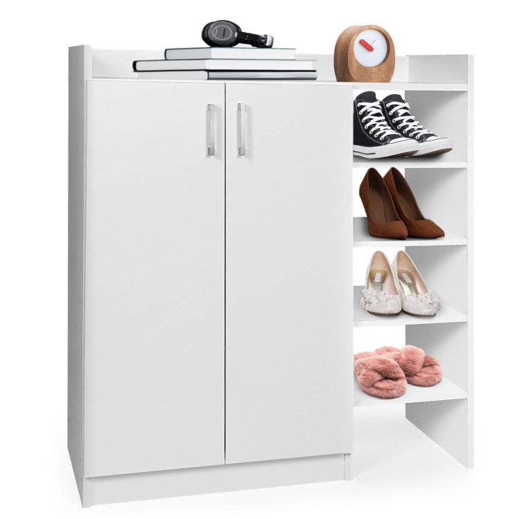 Freestanding Shoe Cabinet with 3-Postition Adjustable Shelves-WhiteCostway Gallery View 8 of 9