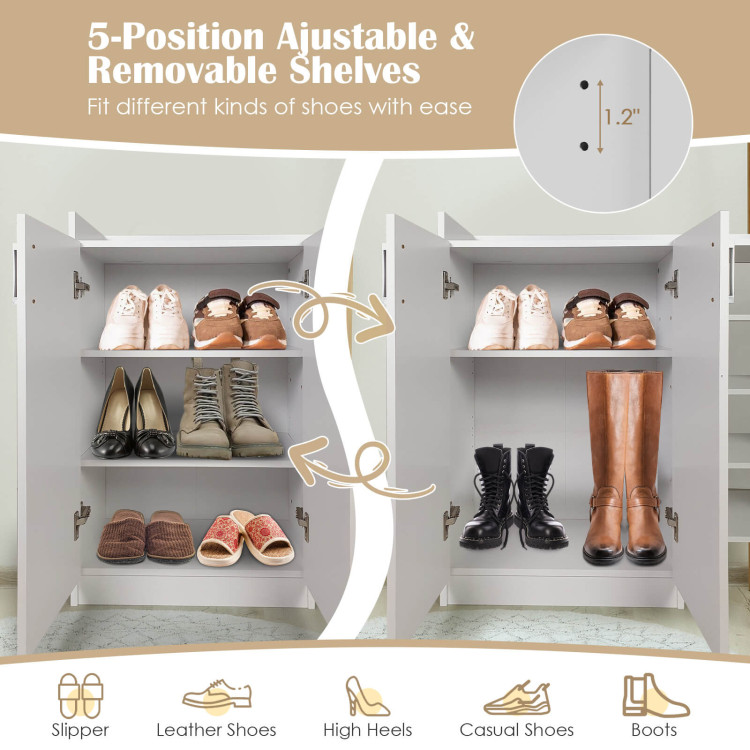 Freestanding Shoe Cabinet with 3-Postition Adjustable Shelves-WhiteCostway Gallery View 9 of 9