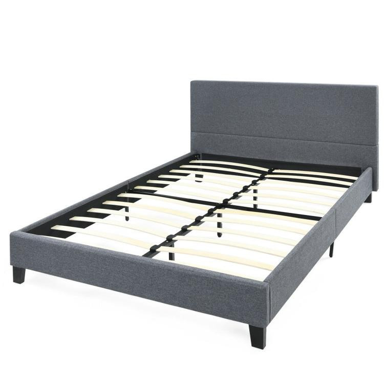 Full/Queen Size Upholstered Platform Bed Frame with Linen Headboard-Full SizeCostway Gallery View 3 of 10