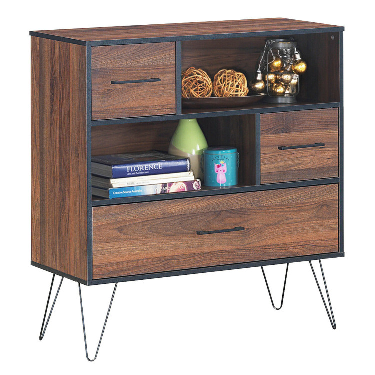 3-Tier Wood Storage Cabinet with Drawers and 4 Metal LegsCostway Gallery View 8 of 13