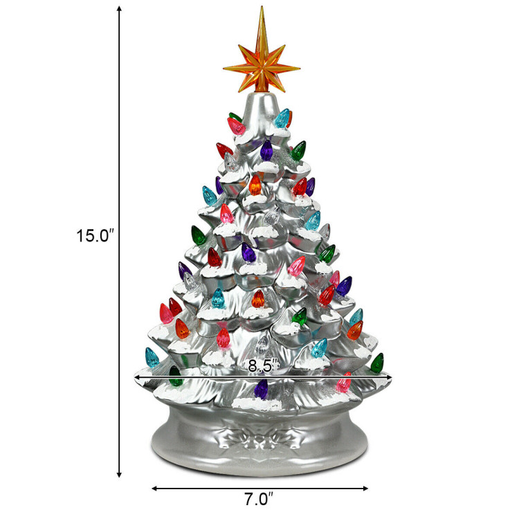 15 Inch Pre-Lit Hand-Painted Ceramic Christmas Tree-SilverCostway Gallery View 4 of 7
