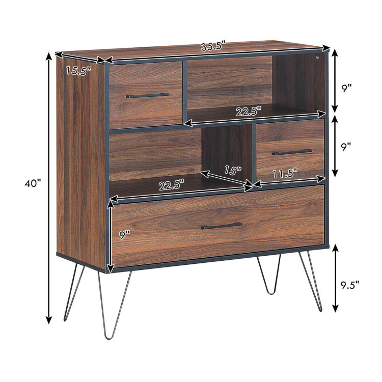 3-Tier Wood Storage Cabinet with Drawers and 4 Metal LegsCostway Gallery View 13 of 13