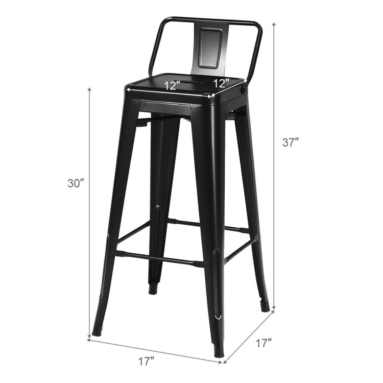 30 Inch Set of 4 Metal Counter Height Barstools with Low Back and Rubber Feet-BlackCostway Gallery View 4 of 12