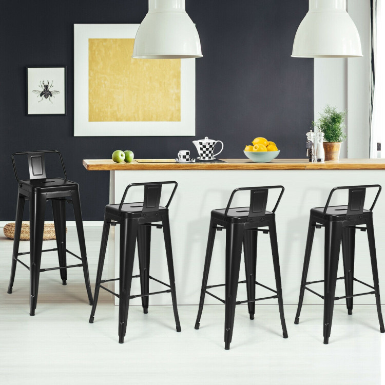30 Inch Set of 4 Metal Counter Height Barstools with Low Back and Rubber Feet-BlackCostway Gallery View 6 of 12