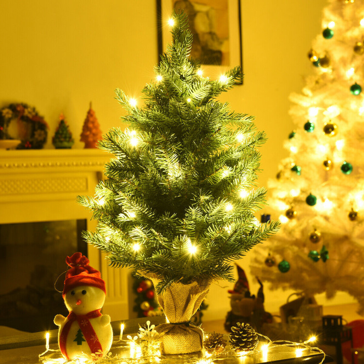 24 Inch Tabletop Fir Artificial Christmas Tree with LED LightsCostway Gallery View 2 of 10
