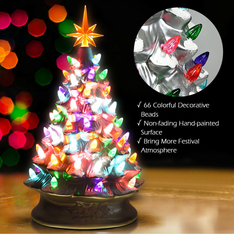 15 Inch Pre-Lit Hand-Painted Ceramic Christmas Tree-SilverCostway Gallery View 3 of 7