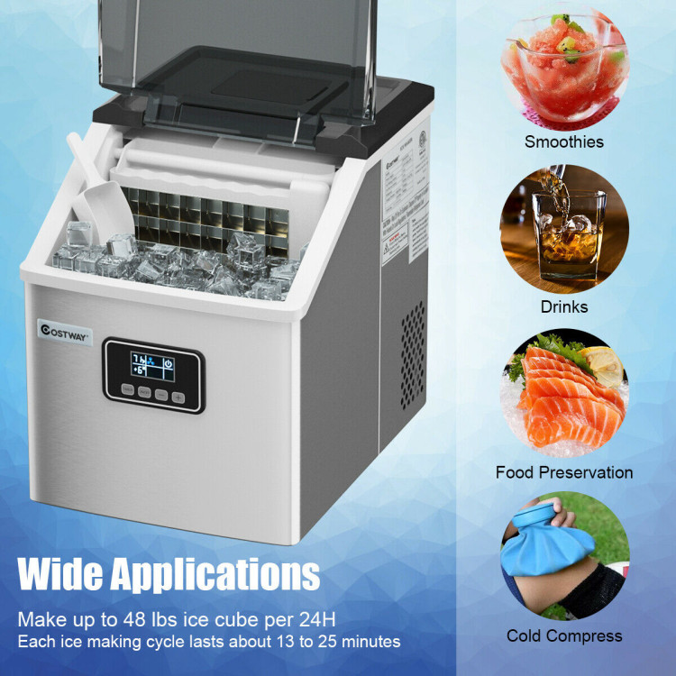 48 lbs Stainless Self-Clean Ice Maker with LCD DisplayCostway Gallery View 5 of 13