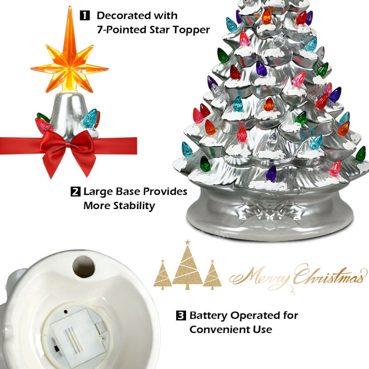 15 Inch Pre-Lit Hand-Painted Ceramic Christmas Tree-SilverCostway Gallery View 5 of 7