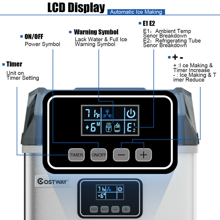48 lbs Stainless Self-Clean Ice Maker with LCD DisplayCostway Gallery View 12 of 13