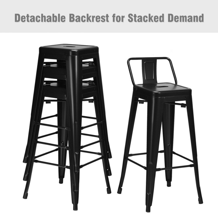 30 Inch Set of 4 Metal Counter Height Barstools with Low Back and Rubber Feet-BlackCostway Gallery View 3 of 12