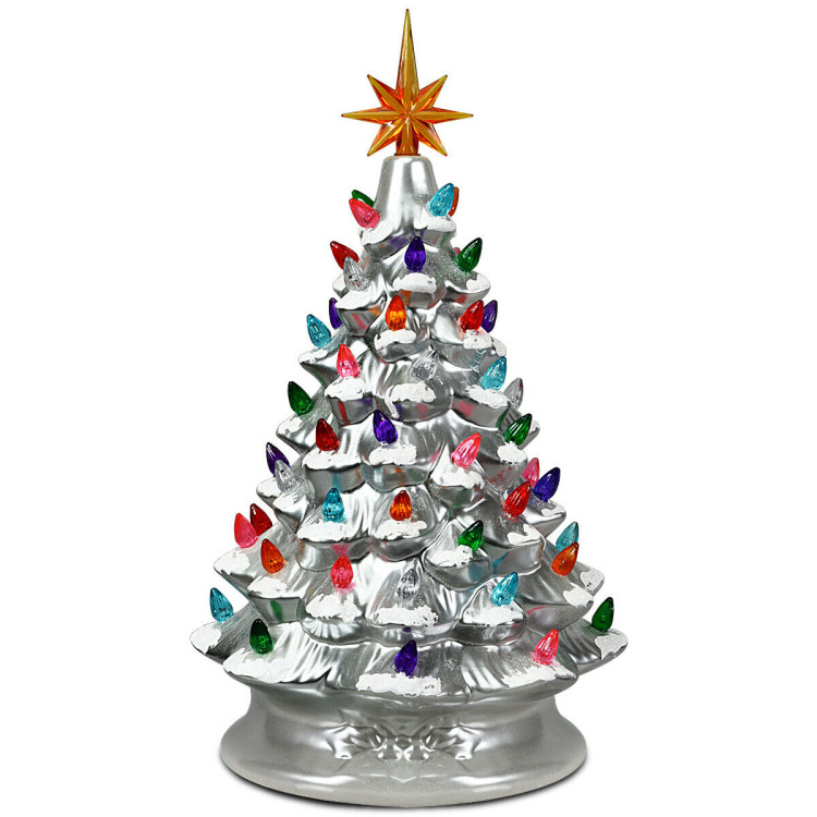 15 Inch Pre-Lit Hand-Painted Ceramic Christmas Tree-SilverCostway Gallery View 7 of 7