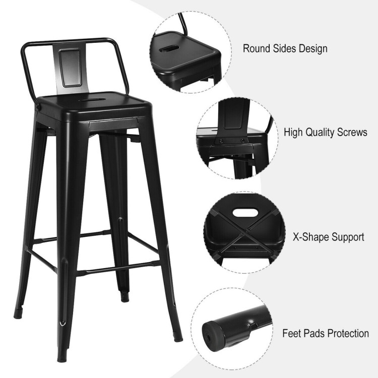 30 Inch Set of 4 Metal Counter Height Barstools with Low Back and Rubber Feet-BlackCostway Gallery View 5 of 12