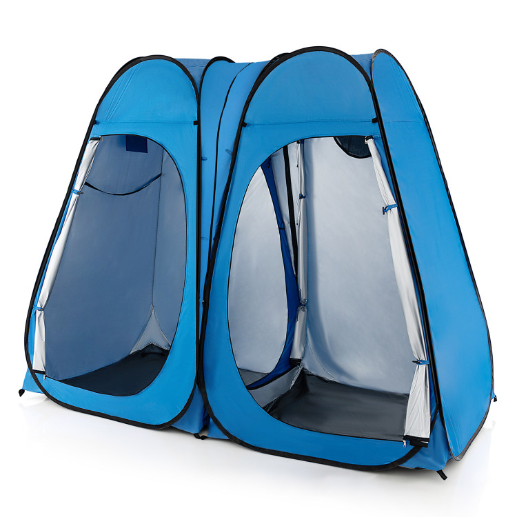 Costway Double-Room Blue Camping Shower Toilet Tent with Floor