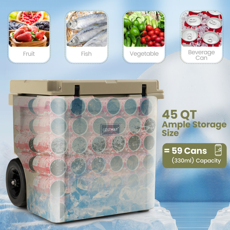 45 Quart Cooler Towable Ice Chest-Brown | Costway